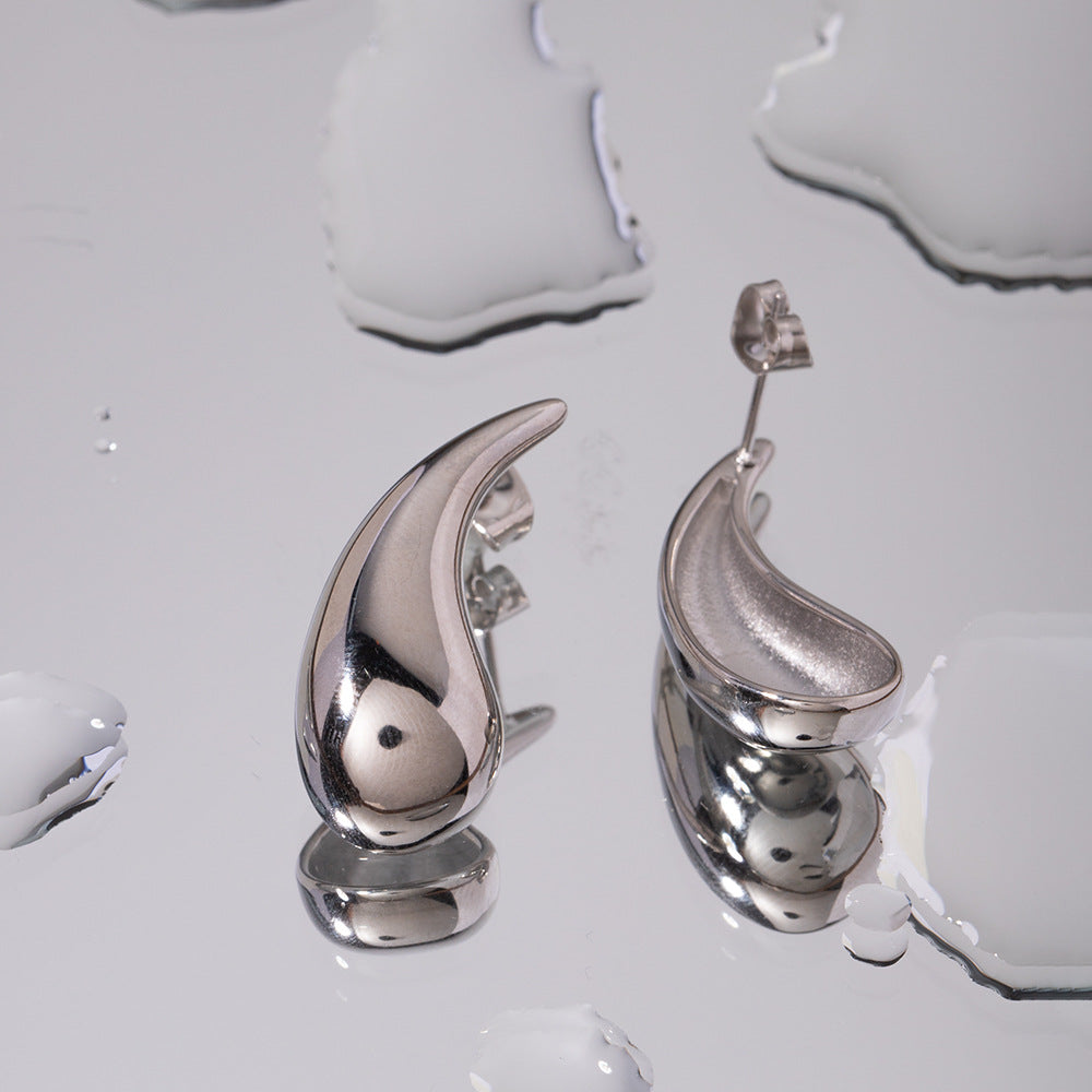 Minimalist Geometric Teardrop Stainless Steel Earrings with Plating for Women