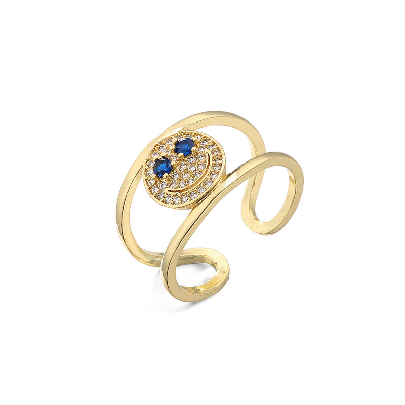 18K Gold Plated Brass Geometric Ring with Micro-Inlaid Cubic Zirconia for Women