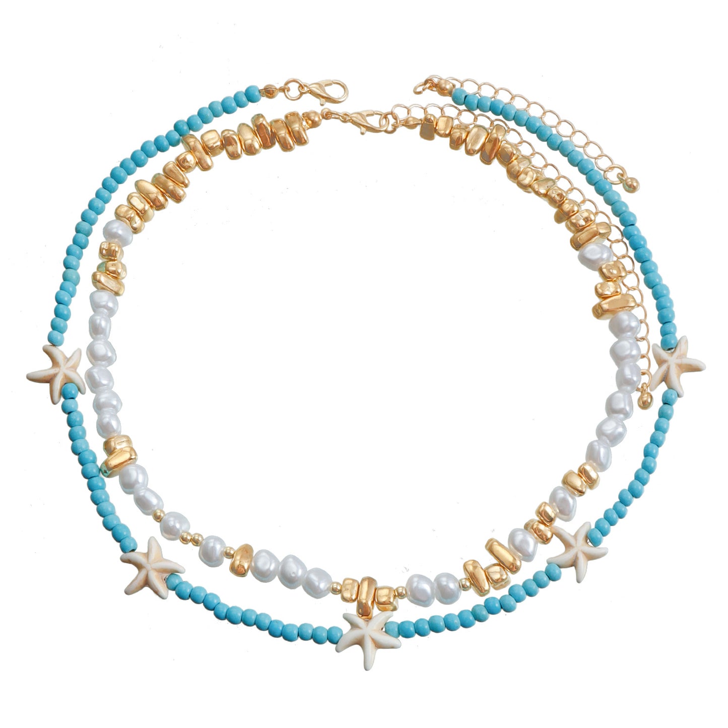 Collana con pendente a stella turchese in stile bohémien da spiaggia con doppio strato di perline e design geometrico da donna