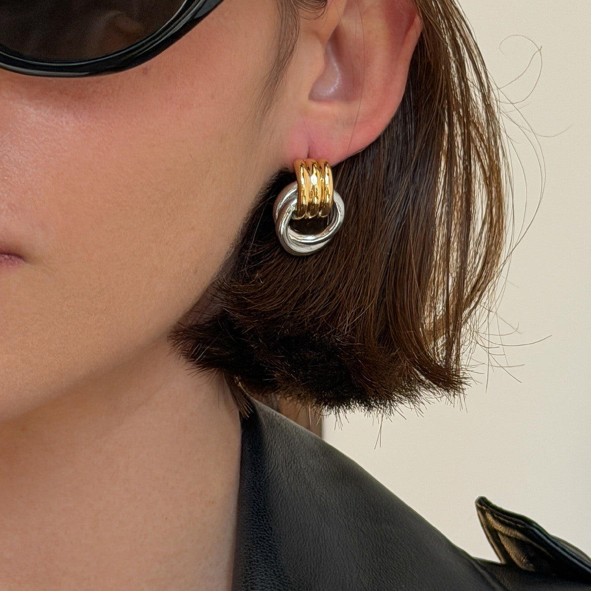 Minimalist 18K Gold Plated Stainless Steel Double Circle Geometric Earrings for Women