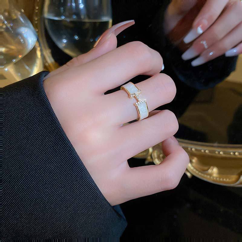 Minimalist Letter H Adjustable Finger Ring for Women Made of Titanium Steel with 18K Gold Plating