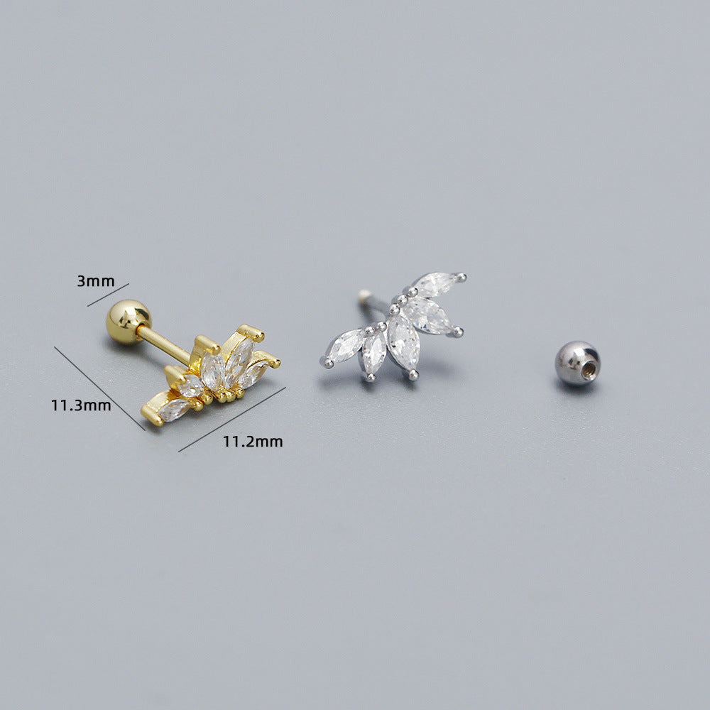 Orecchino a perno in argento sterling 925 di lusso, con zircone cubico taglio marquise ovale geometrico, per cartilagine, per donna