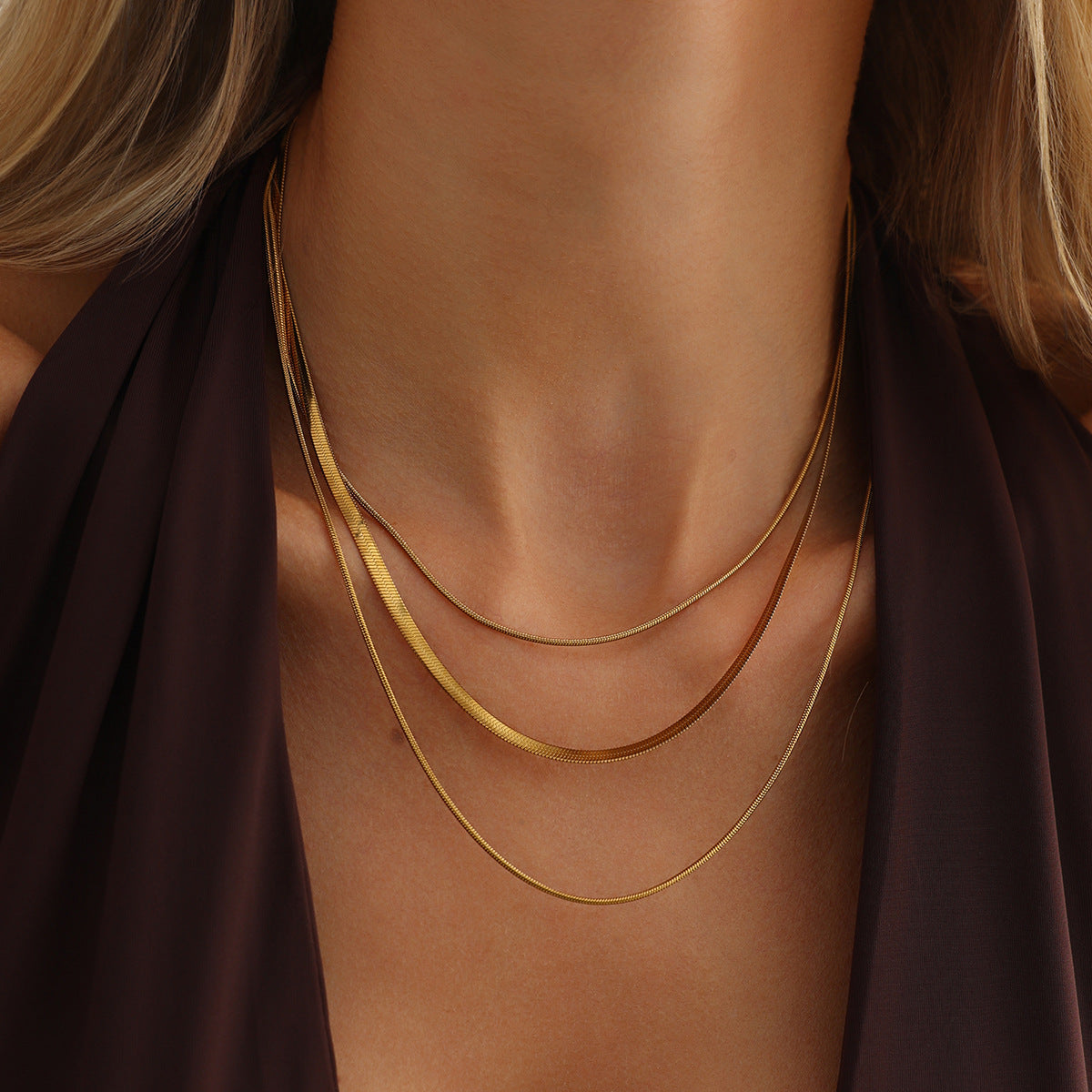 Vintage Hip-hop Geometric Stainless Steel Plated Snake Chain Necklace for Women
