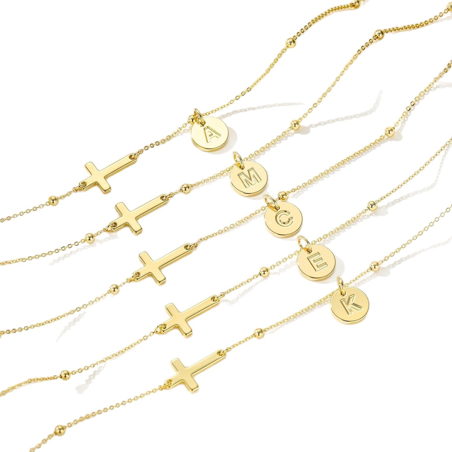 Casual Stainless Steel Cross and Letter Pendant Necklace for Women