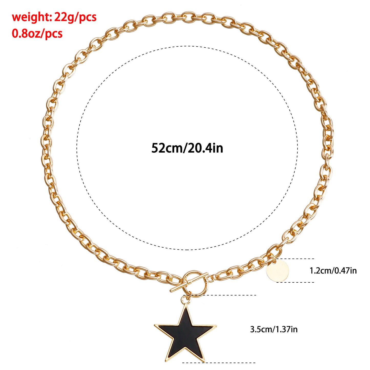 Minimalist Black Star Mother-of-Pearl Look Pendant Necklace with Electroplated Metal Thick Aluminum Clavicle Chain for Women