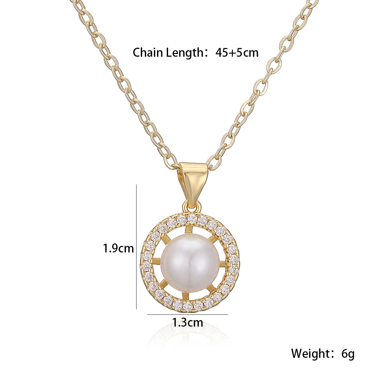 Elegant Minimalist Geometric Brass Gold Plated Necklace with Cubic Zirconia and Pearl for Women