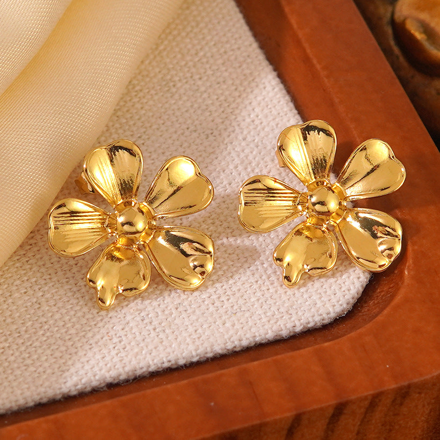Luxury Gold Plated Floral Stainless Steel Earrings for Women