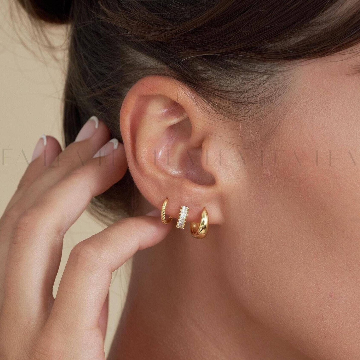 Gold Plated Brass Geometric Round Hoop Earrings with Cubic Zirconia for Women