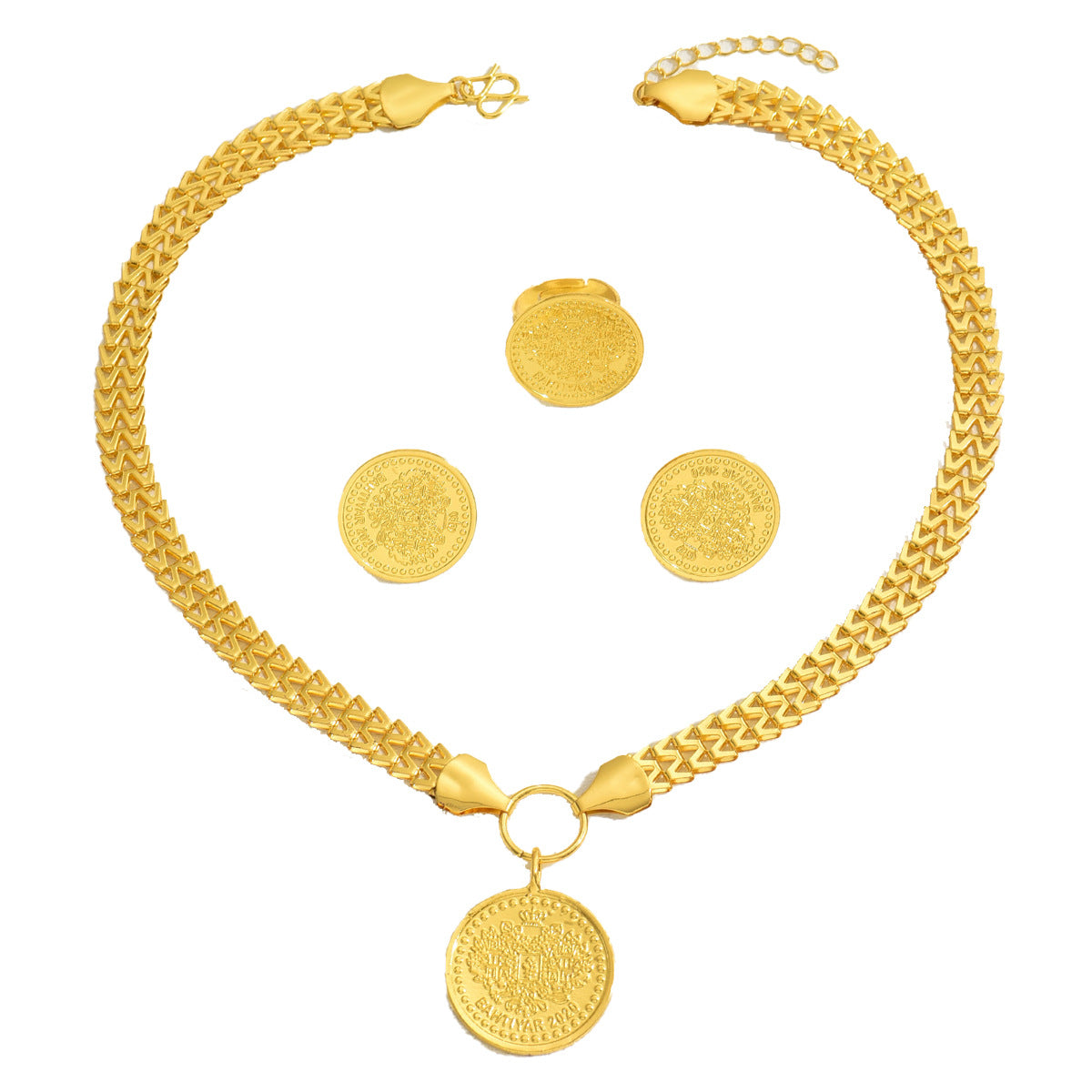 Conjunto de collar, pendientes y anillo de aleación chapada en oro de 18 quilates con colgante redondo de Árbol de la Vida de Lujo Ligero para mujer
