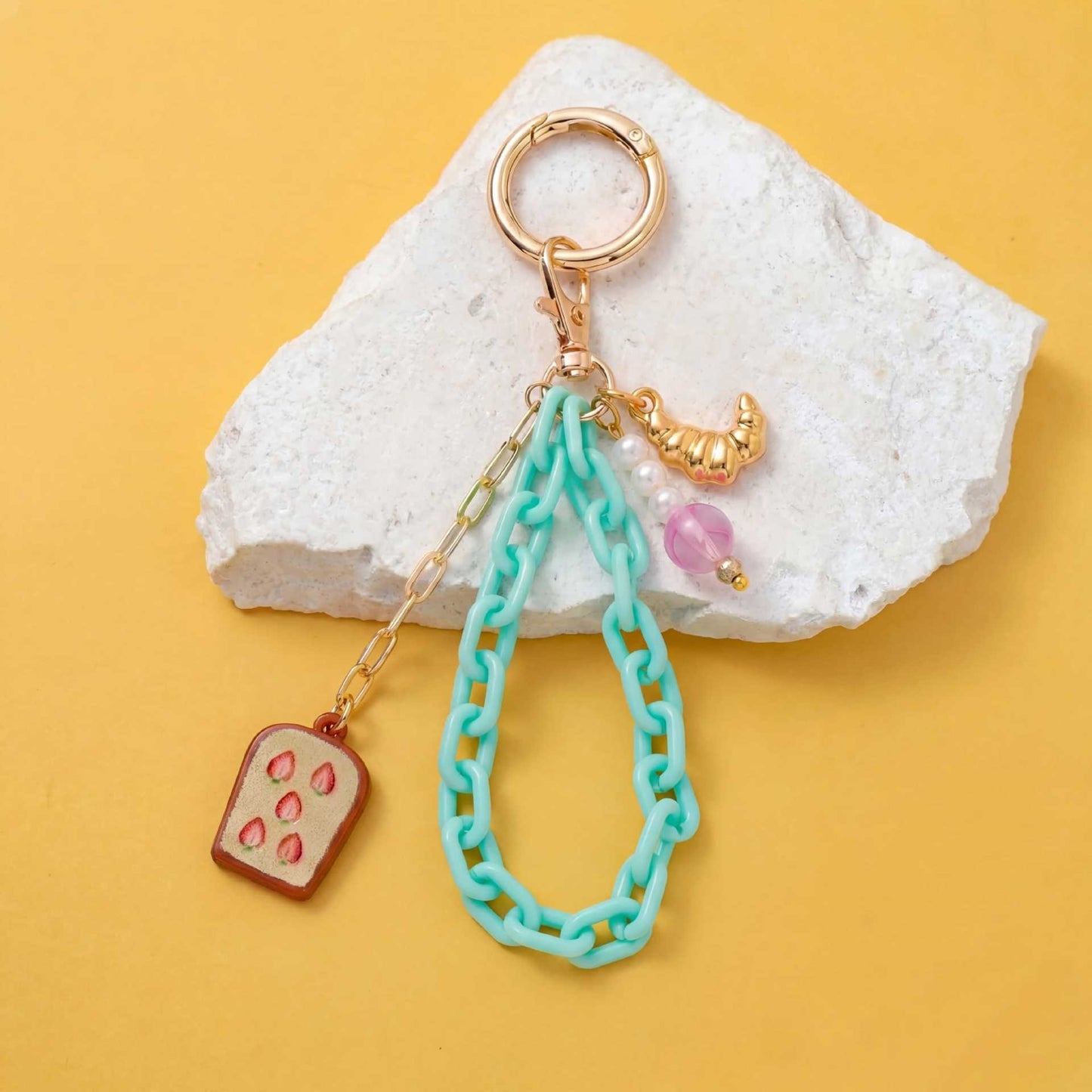 Sweet 18K Gold Plated Brass Floral DIY Charm Bar Bag Pendant Keychain