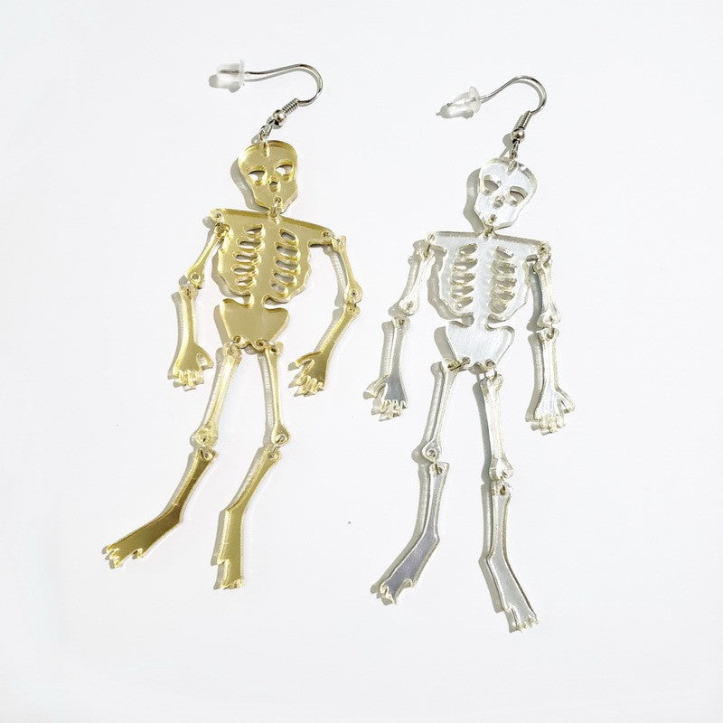 Pendientes acrílicos de calavera gótica oscura y esqueleto para mujer con forma geométrica y acabado hecho a mano