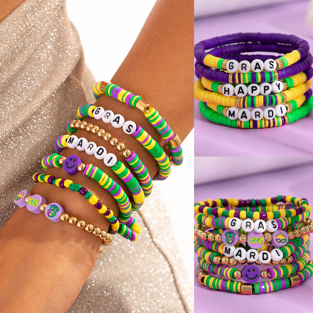 Pulsera personalizada de arcilla polimérica hecha a mano con abalorios acrílicos para mujer