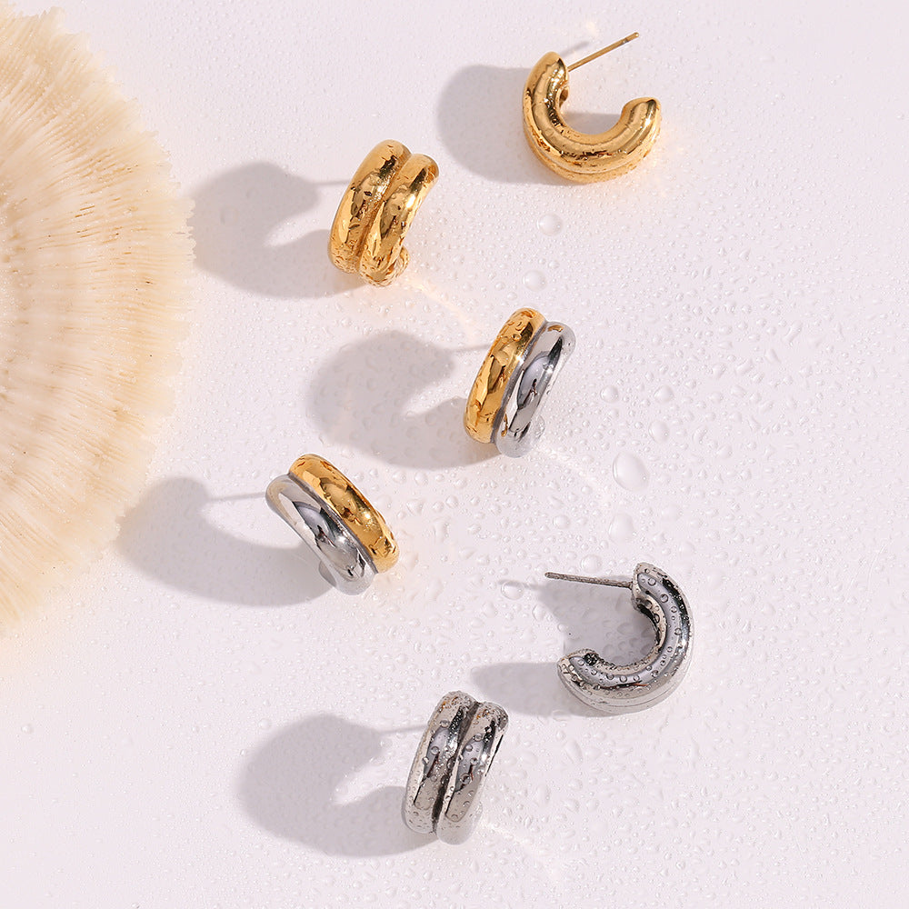 Pendientes de Aro en Forma de C Minimalistas Geométricos de Acero Inoxidable con Baño para Mujer