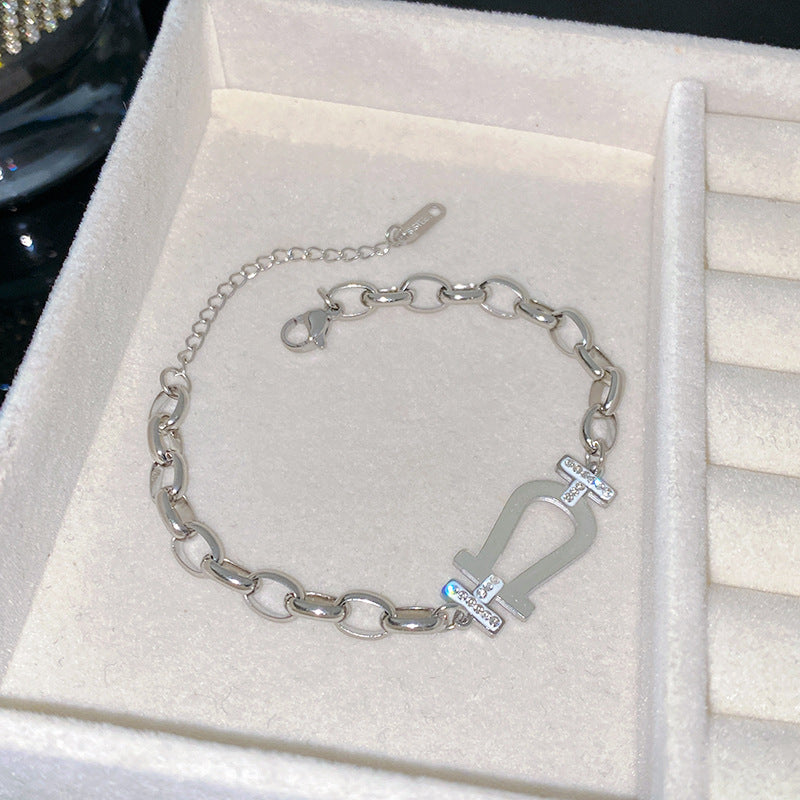 Minimalist Geometric Horseshoe Round Smiley Face Plated Titanium Steel Bracelet for Unisex