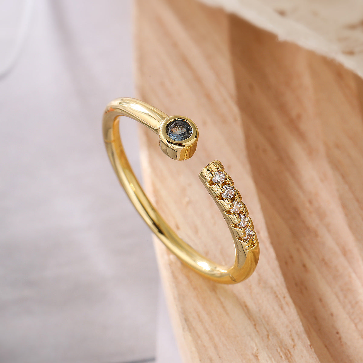 Minimalist Geometric Copper Ring for Women with Micro-Pave Zirconia Accents Adjustable Open Band
