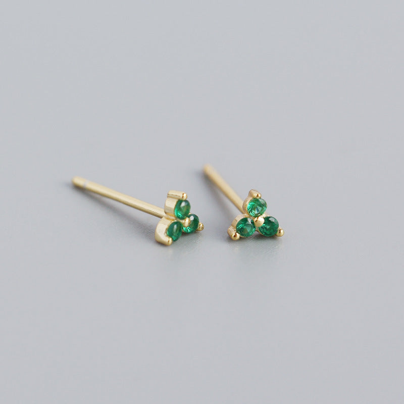 Minimalist Elegant 925 Sterling Silver Inlaid Diamond Plant Stud Earrings