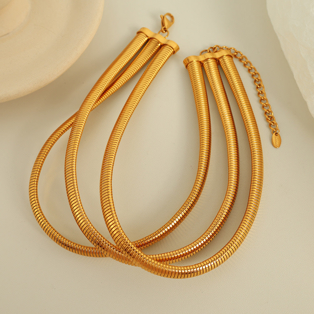 Minimalist Geometric Alloy Stainless Steel Snake Chain Choker Necklace for Women