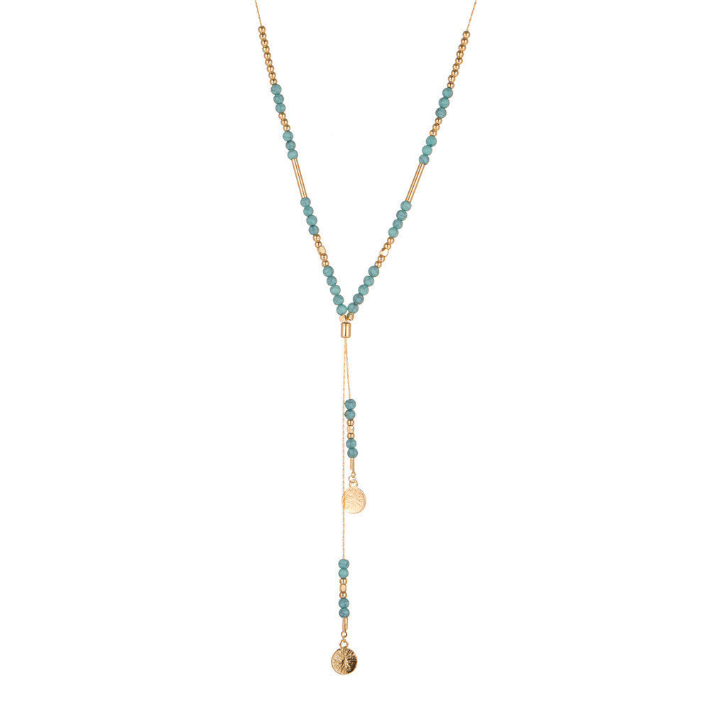 Bohemian Geometric Faux Turquoise Plated Alloy Multi-Layer Snake Chain Necklace for Women