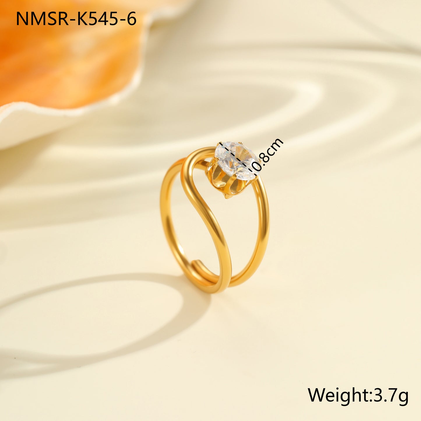 Anello geometrico minimalista da donna in acciaio inossidabile con placcatura in oro 18K e intarsio di zirconi