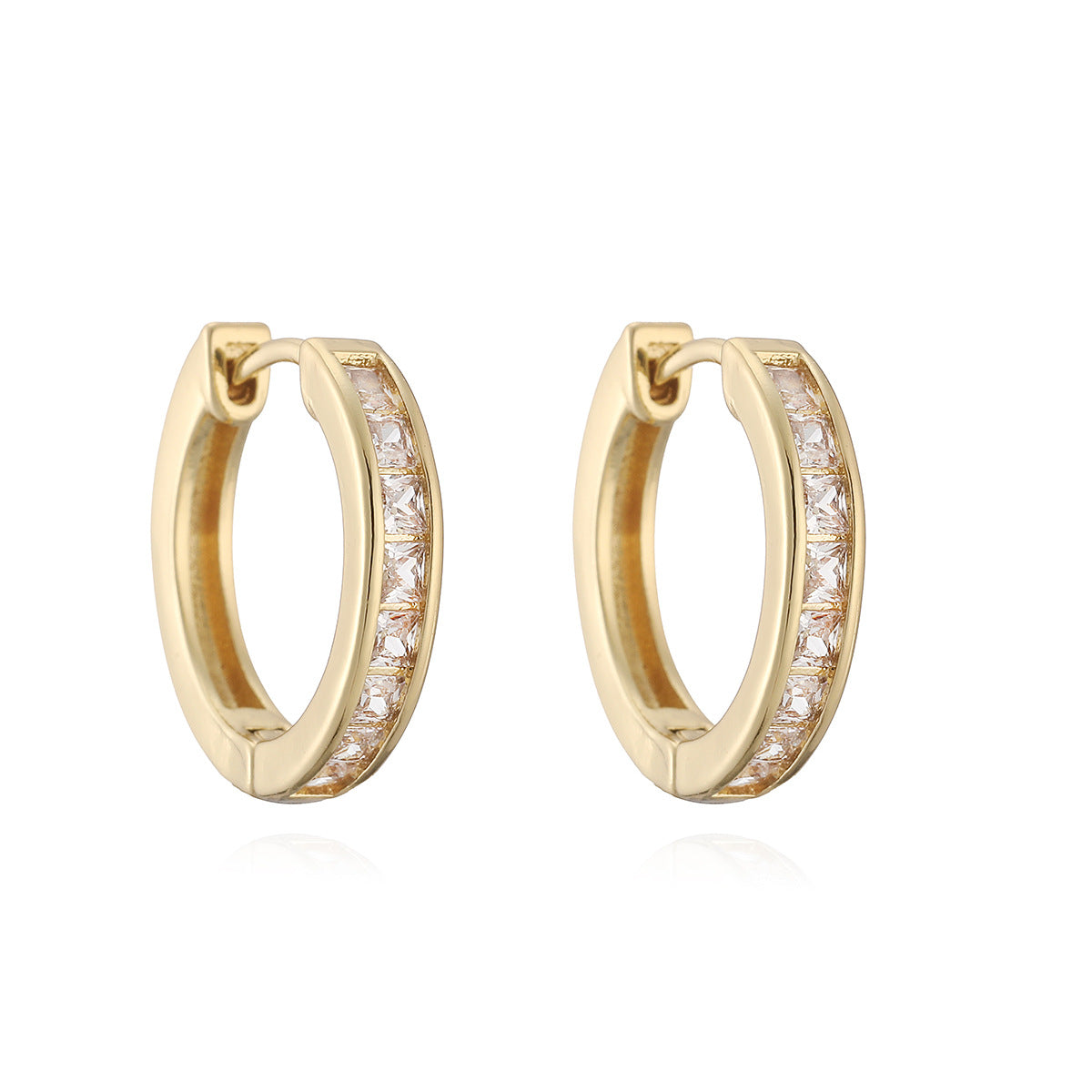 Minimalist Geometric Brass Plated Hoop Earrings with Cubic Zirconia for Women