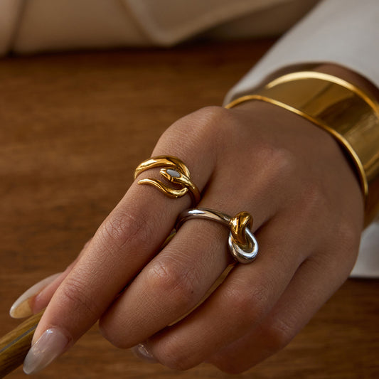Geometric Stainless Steel Plated Ring for Women with Modern Minimalist Style and Sleek Line Detail