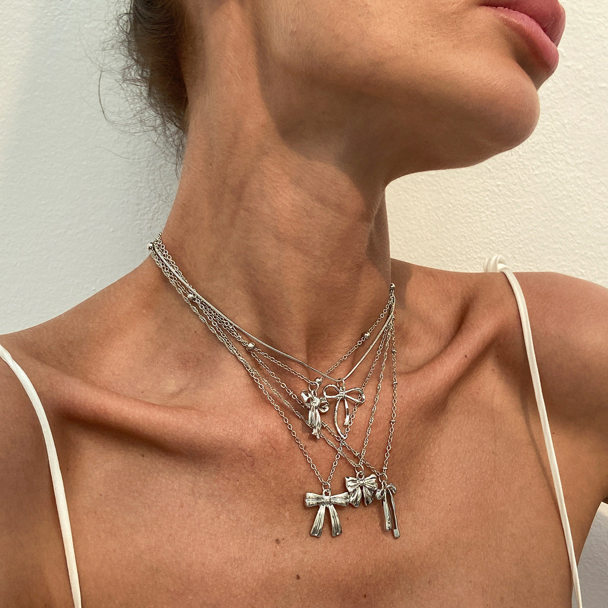 Hip-hop Minimalist Butterfly Alloy Plated Pendant Necklace Set for Women
