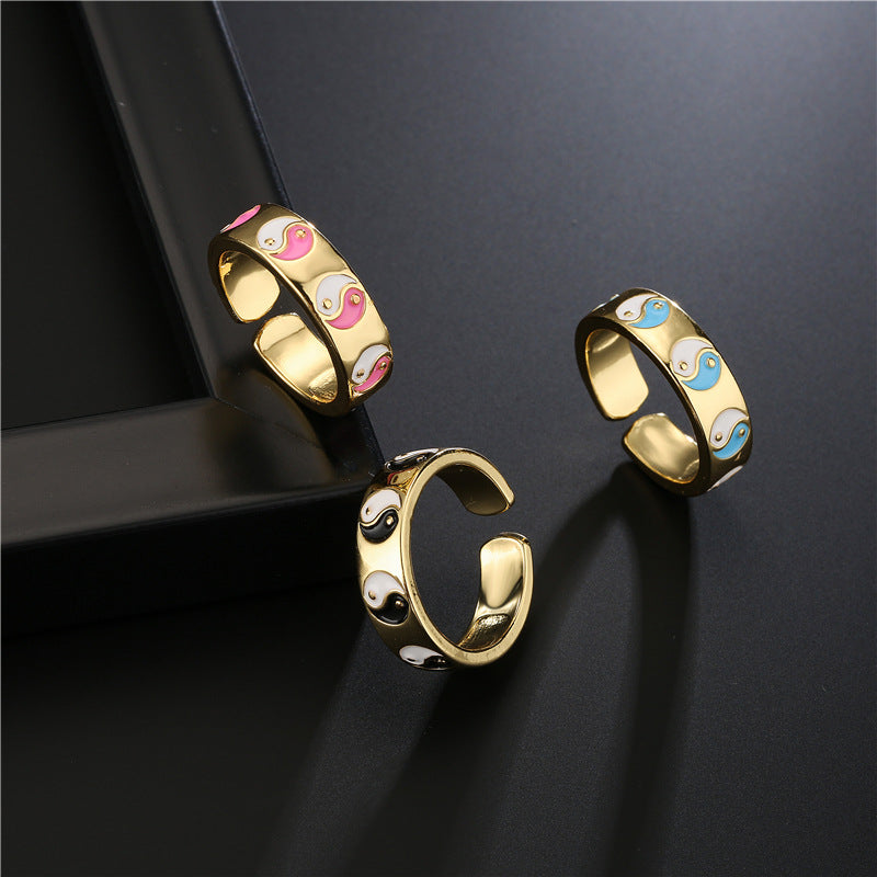 Geometric Drip Oil Gold Plated Brass Adjustable Ring for Women