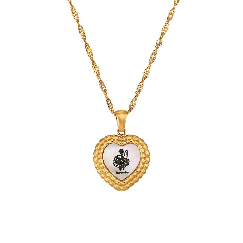 Collana con pendente a cuore vintage Shell per donna in acciaio inossidabile placcato oro 18 carati con design geometrico e catena a serpente