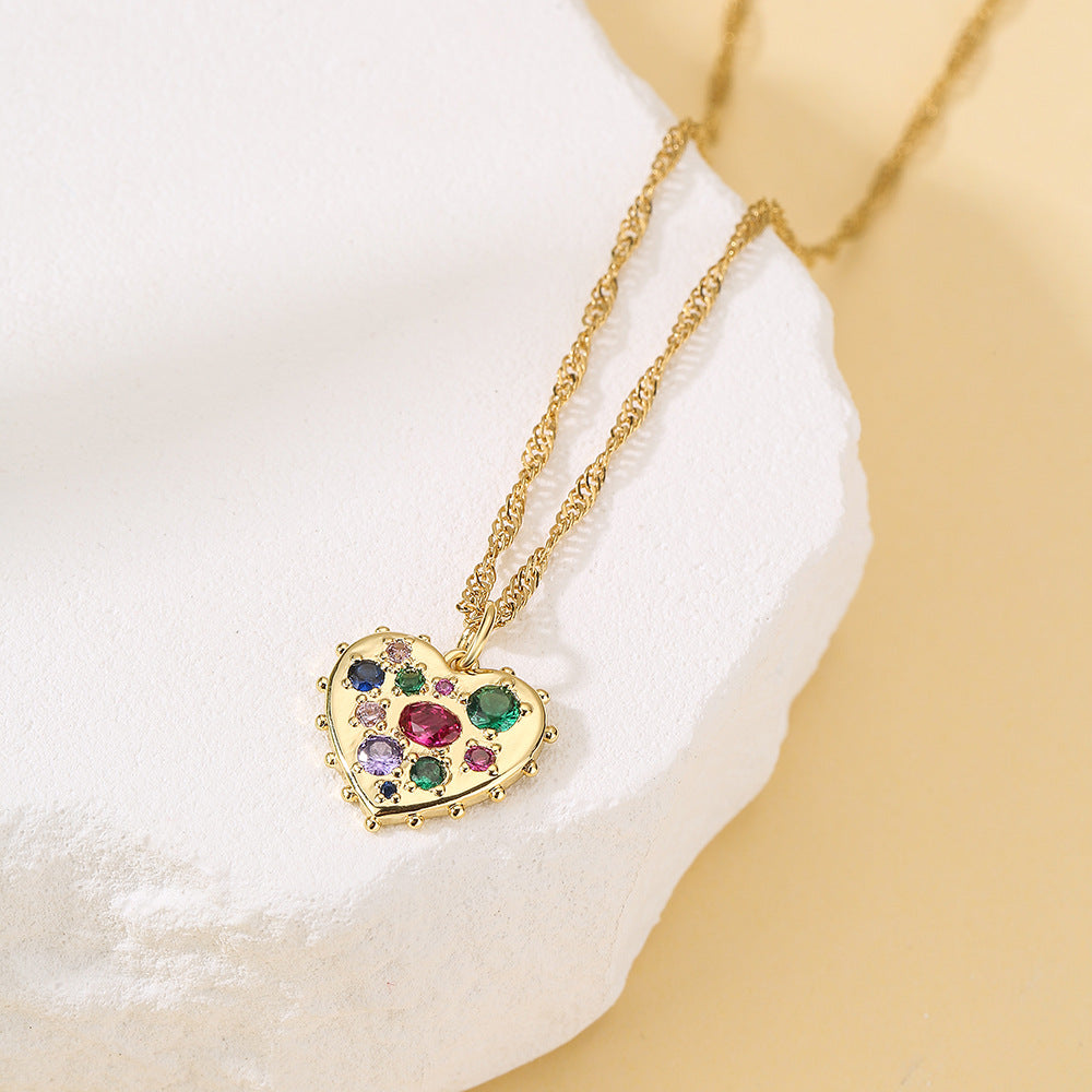Minimalist Heart Pendant Necklace for Women in Copper with 18K Gold Plating and Zircon Inlay