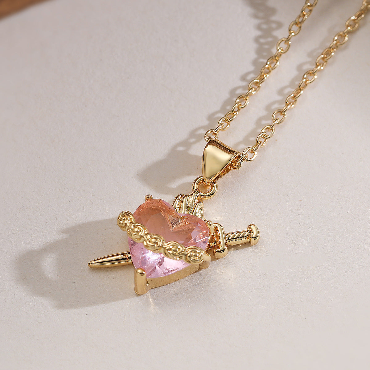 Minimalist 18K Gold Plated Brass Heart Cubic Zirconia Pendant Necklace for Women