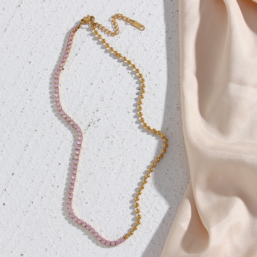 Fashionable Geometric Stainless Steel Necklace with 18K Gold Plating and Zircon Accents for Women