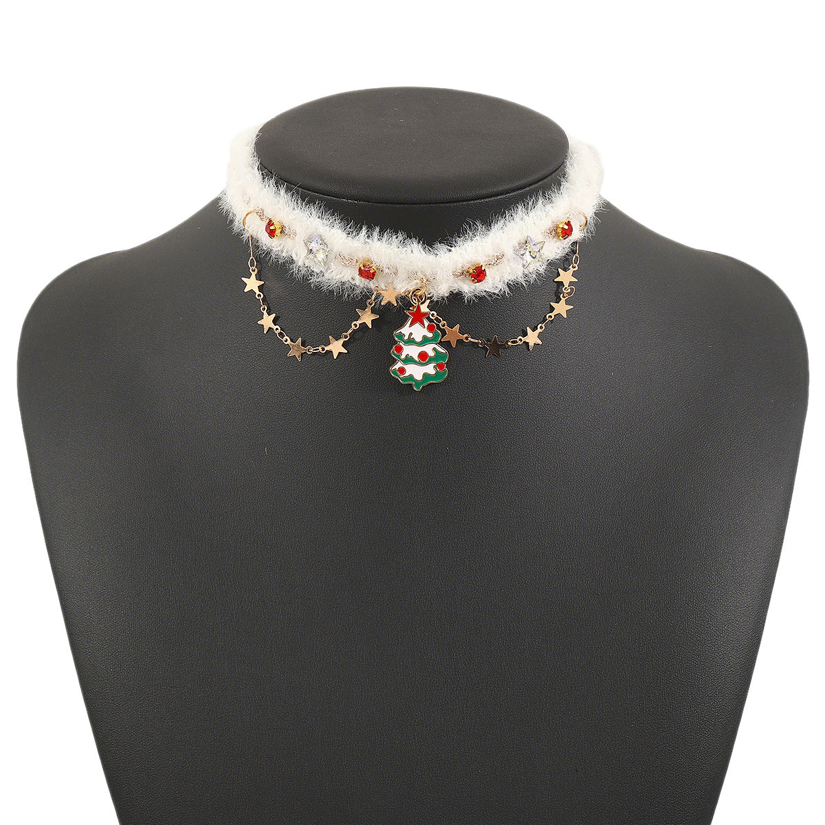 Collana Girocollo in Velluto a Forma di Albero di Natale da Donna con Ciondolo in Lega, Accessorio Festivo Artigianale per le Feste