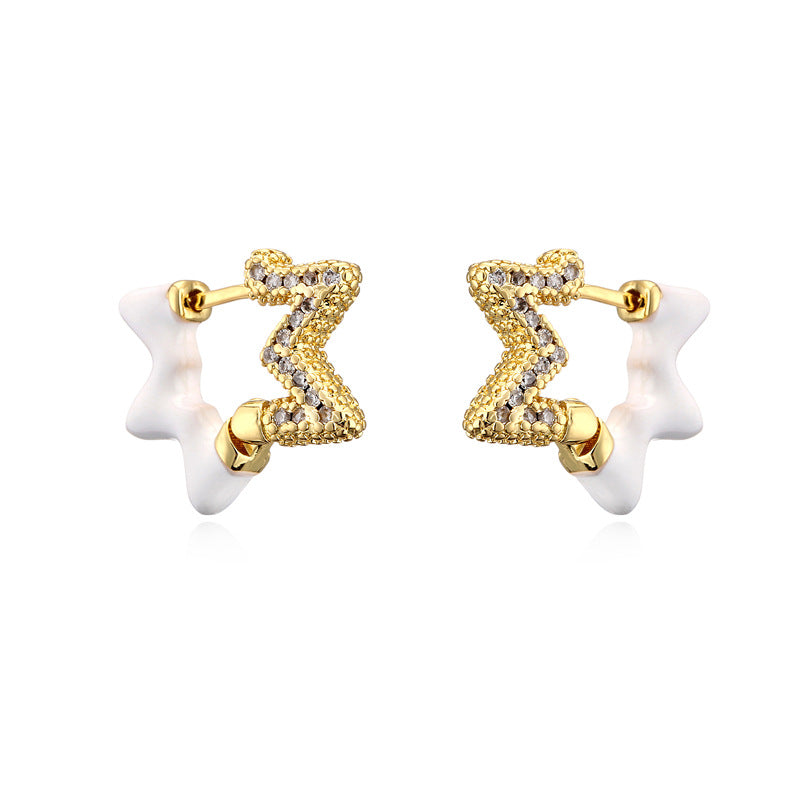 Colorful Drip Oil Cubic Zirconia Star 18K Gold Plated Brass Hoop Earrings for Women