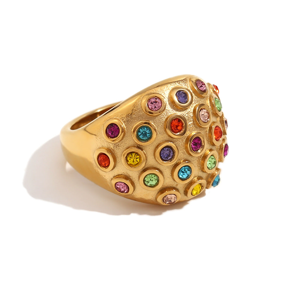 Minimalist Geometric Titanium Steel Ring with Gold Plating for Women Natural Stone Accent Fashion Office Wear