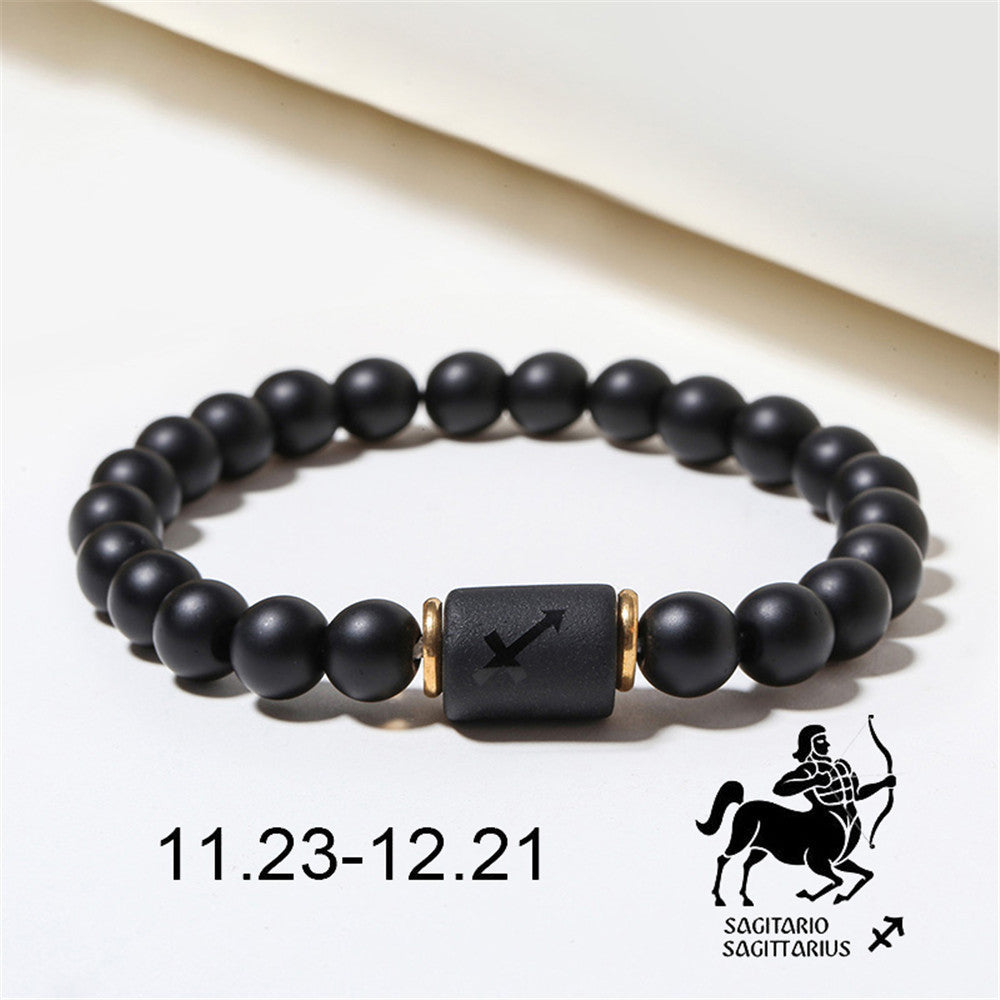 Matte Black Agate Geometric Beaded Bracelet for Men and Women
