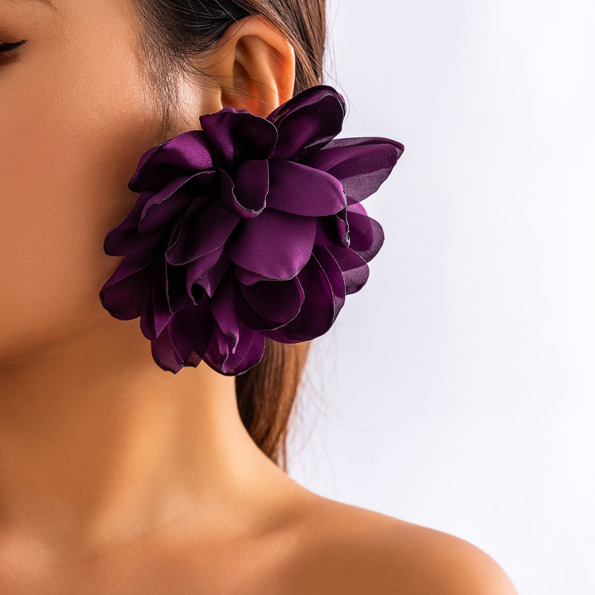Exaggerated Silk Floral Stud Earrings for Women