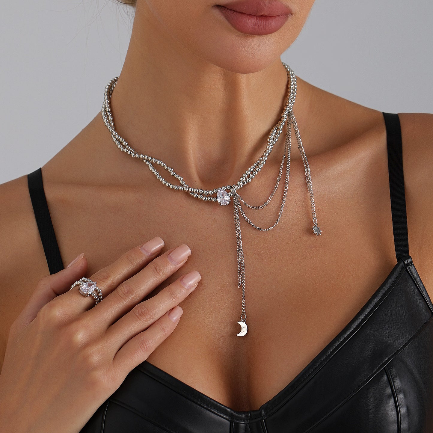Elegant Teardrop Geometric Heart Alloy Plated Necklace with Tassel for Women