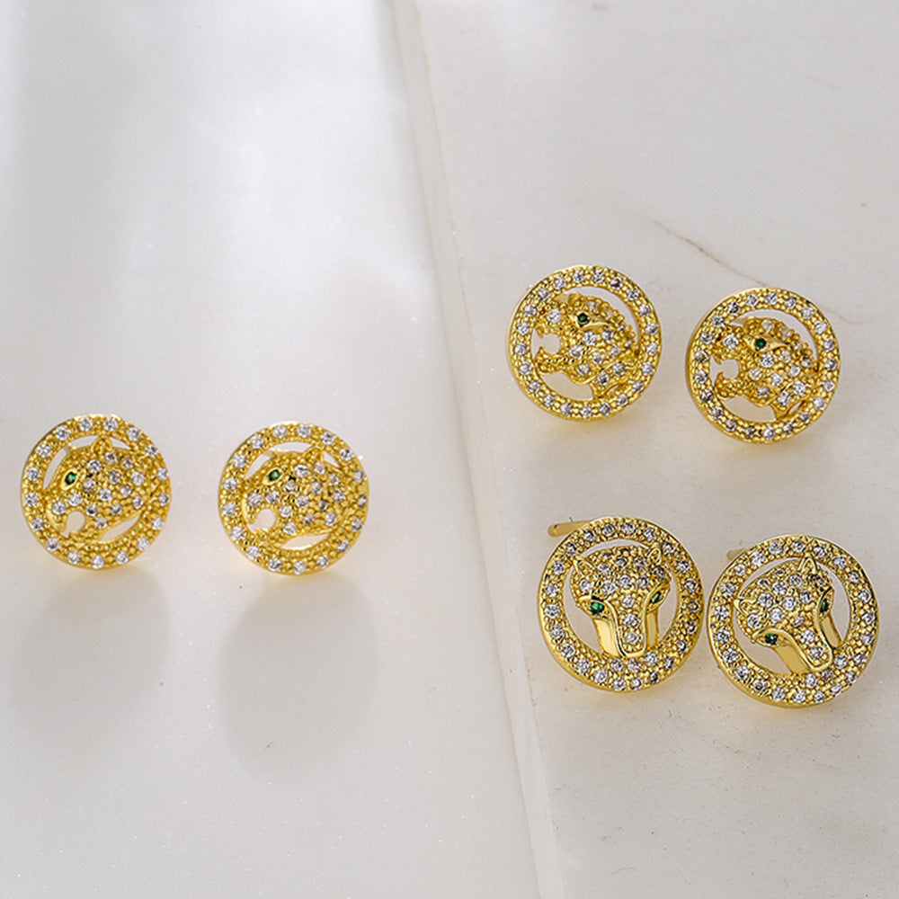 Minimalist Round Animal-Shaped Copper Earrings with Gold Plating and Zirconia Accents for Women