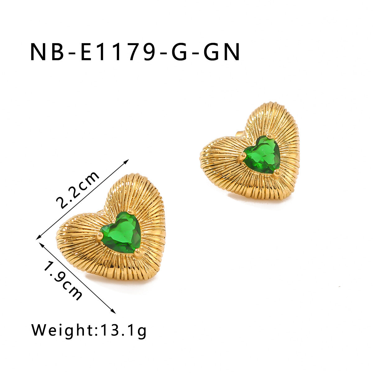 Minimalist Heart-Shaped Stainless Steel Stud Earrings with Rhinestone Inlay and 18K Gold Plating for Women
