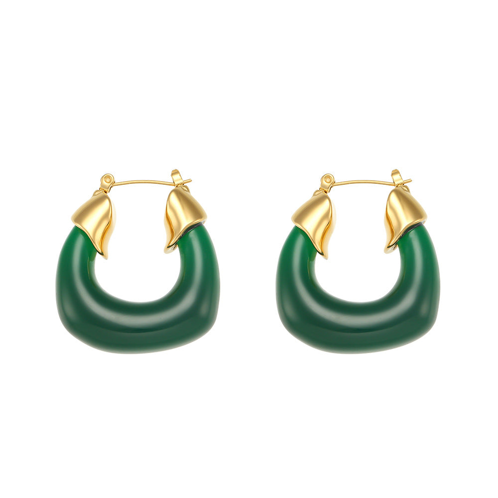Vintage-Style U-Shaped Stainless Steel Gold-Plated Acrylic Hoop Earrings for Women with Transparent Colorful Design