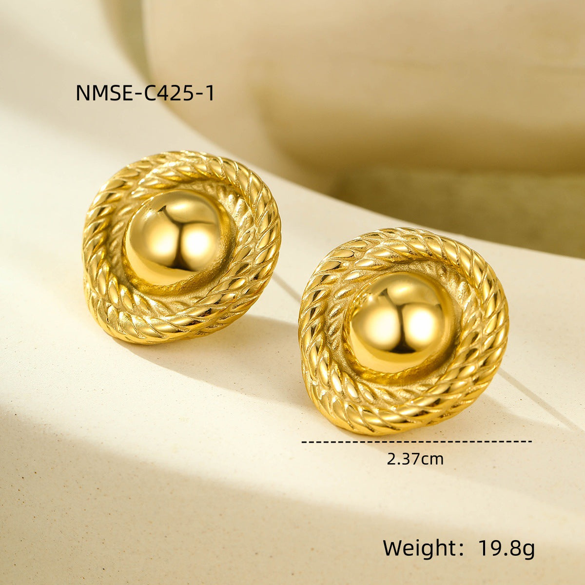 Orecchini Rotondi da Donna in Acciaio Inox Stile Vintage Placcati Oro 18K
