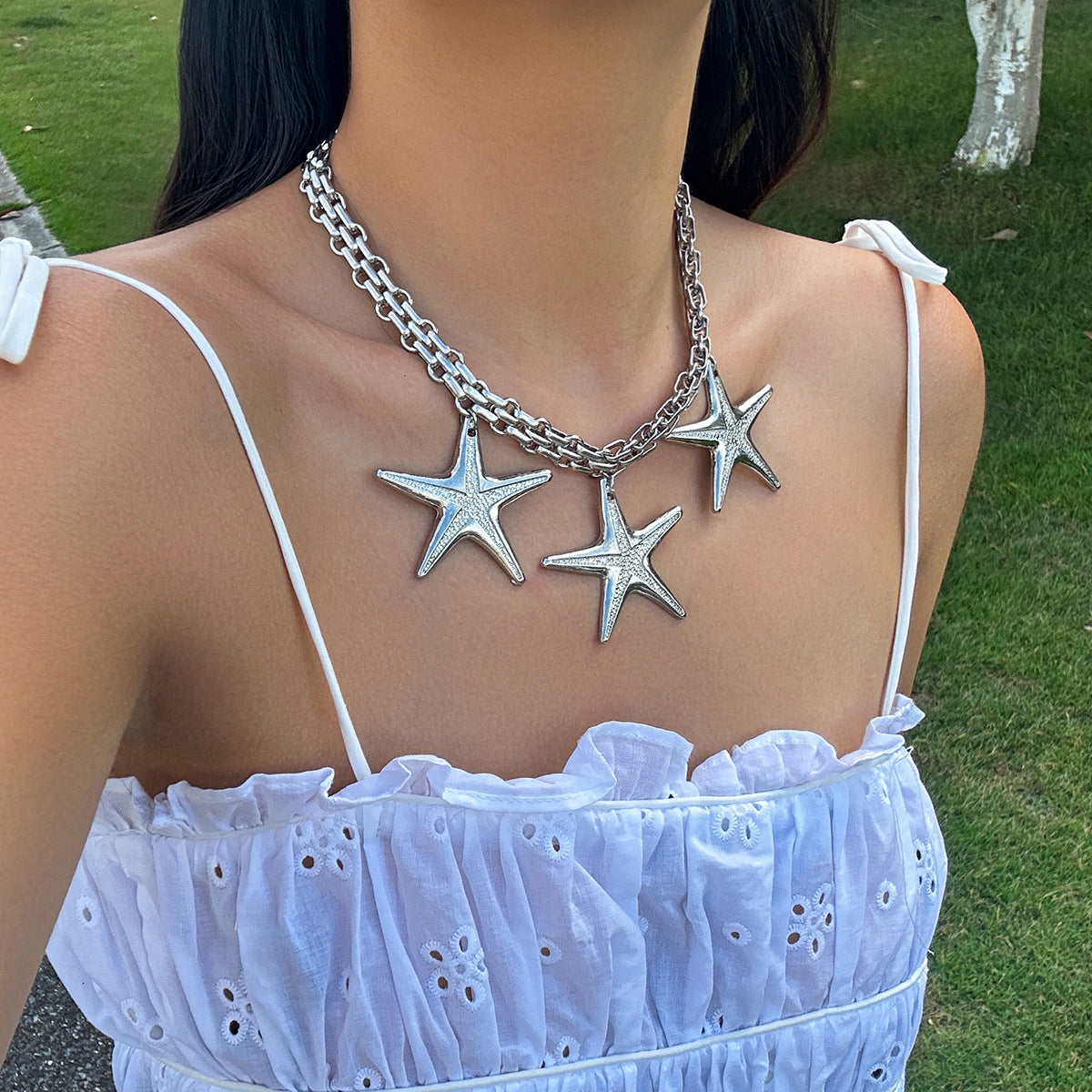 Hollow Heart and Star Alloy Plated Necklace for Women