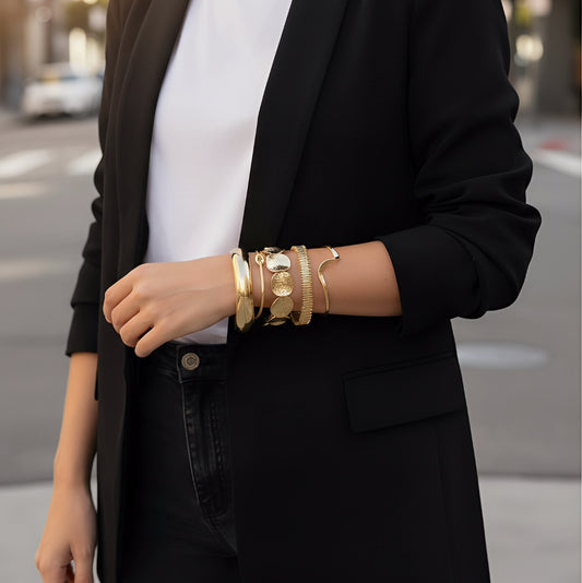 Exaggerated Irregular Twisted Open Cuff Bracelet Gold Plated Alloy Streetwear Jewelry for Women