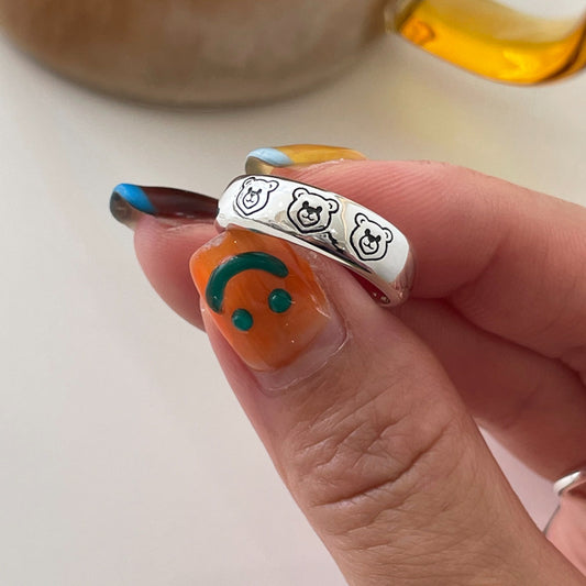 Anillo de plata de ley 925 con forma de oso minimalista vintage para mujer