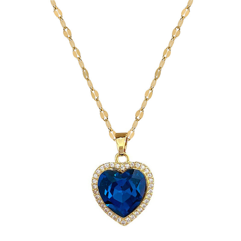 Collana Unisex Lusso Dolce Acciaio Inox a Catena Cuore con Intarsio Strass