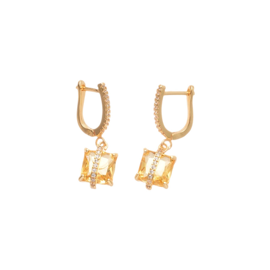 Set collana e orecchini da donna in rame intarsiato con zirconi quadrati, stile vintage elegante