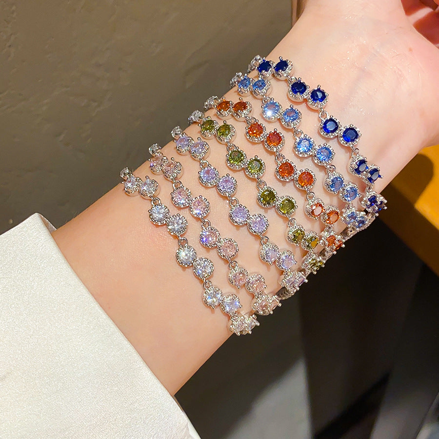 Minimalist Luxury Round Geometric Brass Bracelet with Cubic Zirconia Inlay for Women