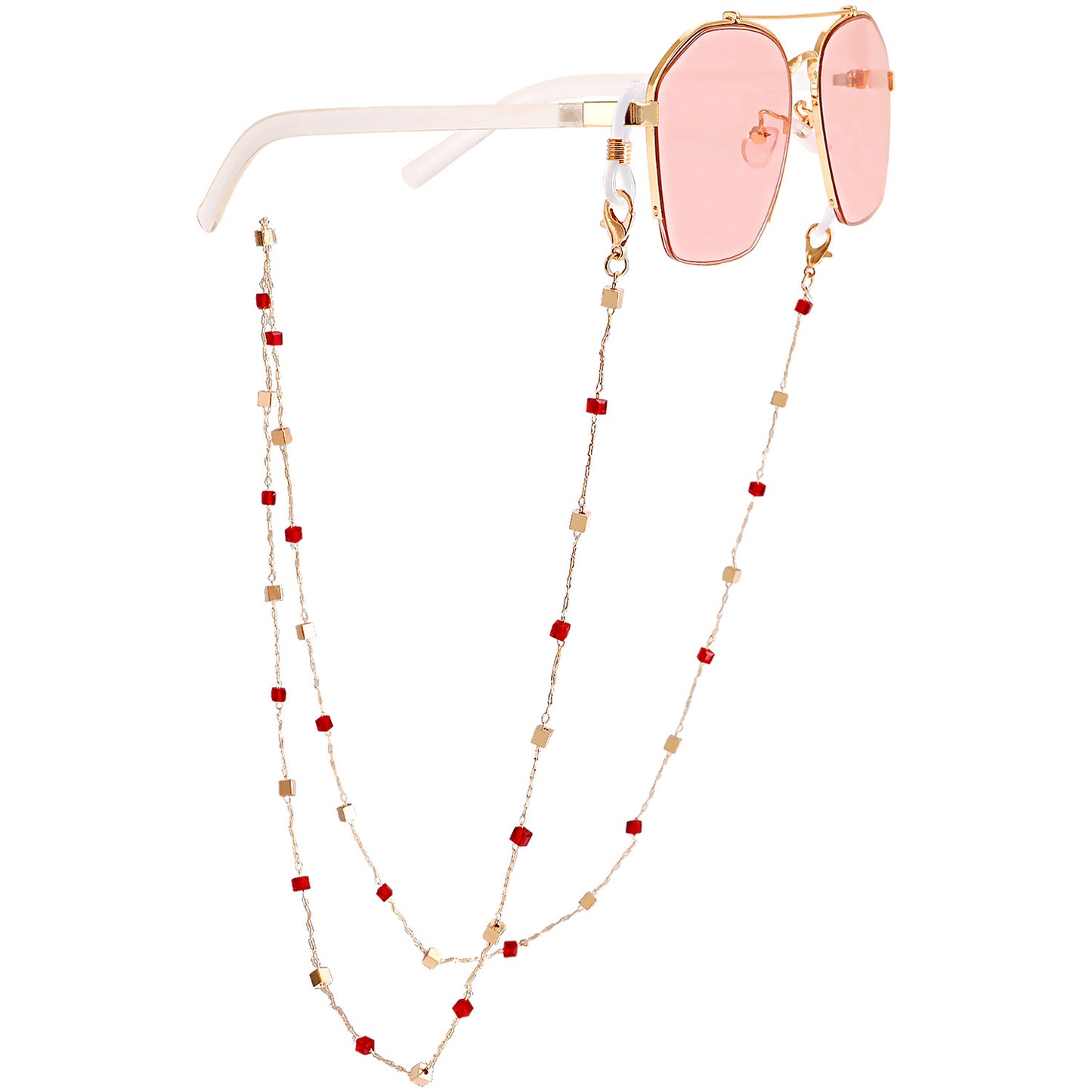 Crystal Inlay Alloy Mask and Glasses Chain