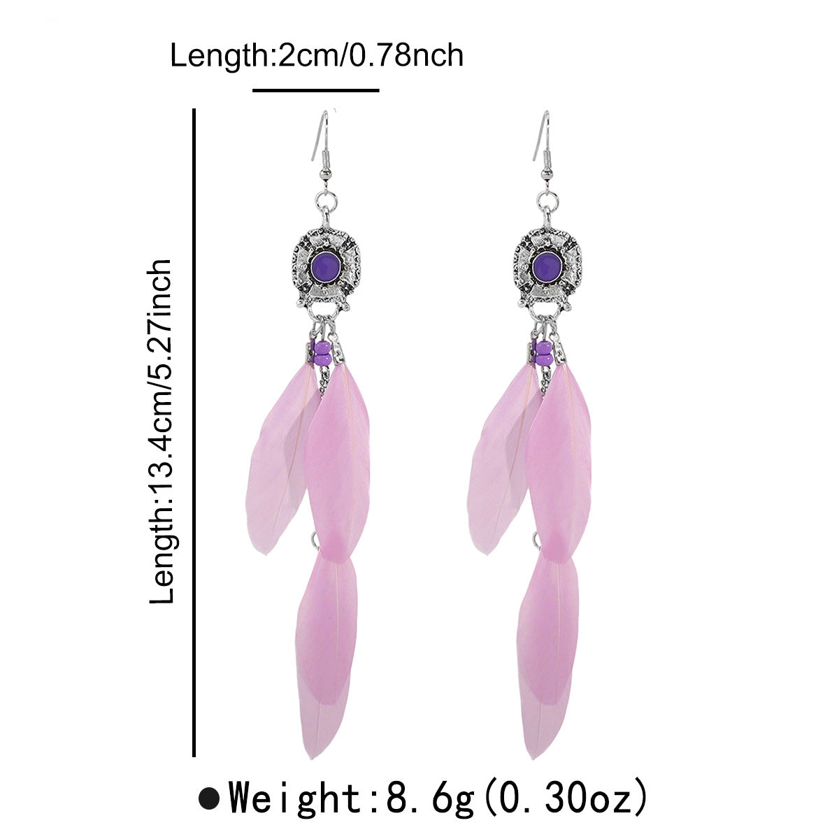 Bohemian Ethnic Vintage Feather Tassel Long Dangle Earrings in Zinc Alloy with Electroplated Finish for Women