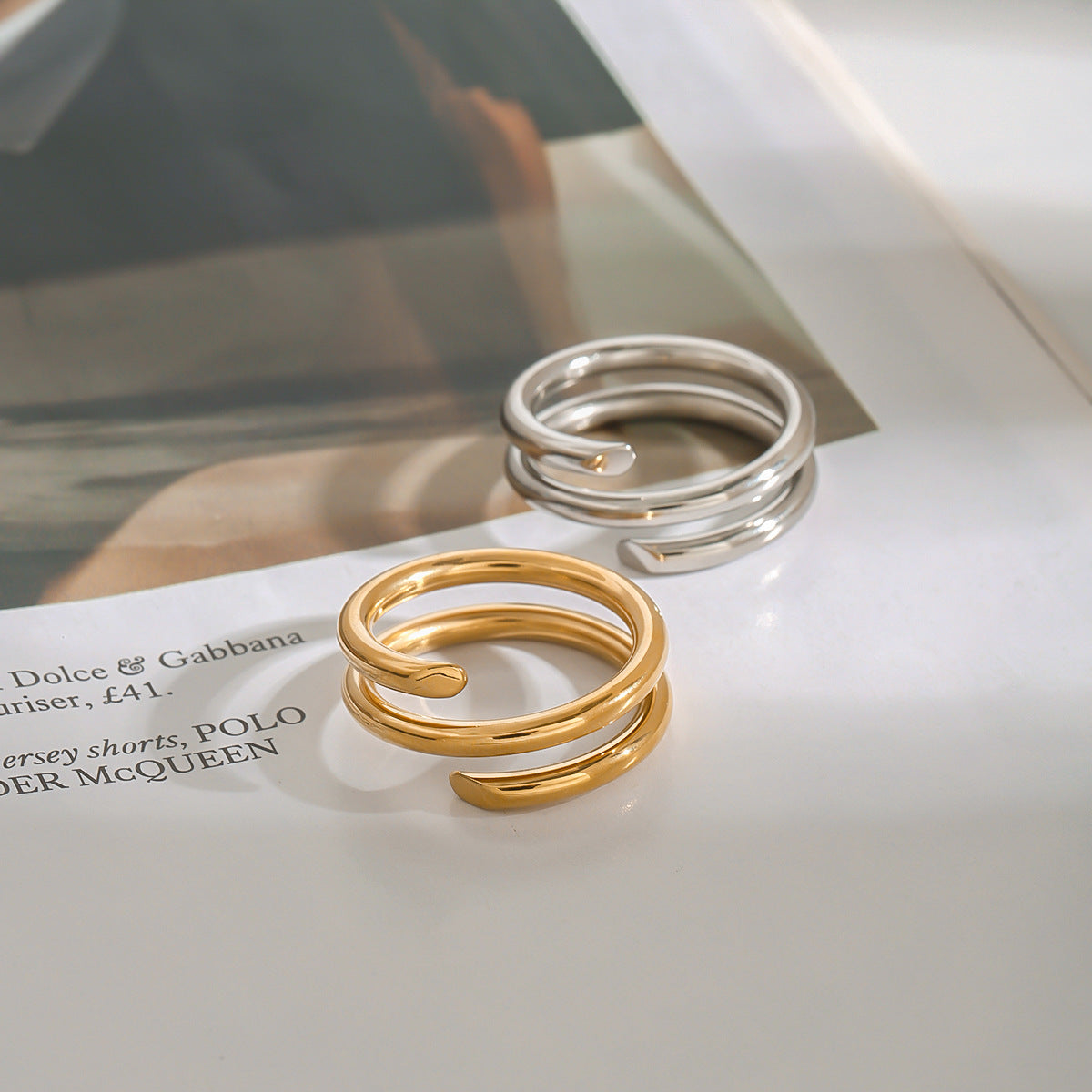 Geometric Stainless Steel Titanium Steel Ring for Women with Plating Finish Fashionable Minimalist Jewelry